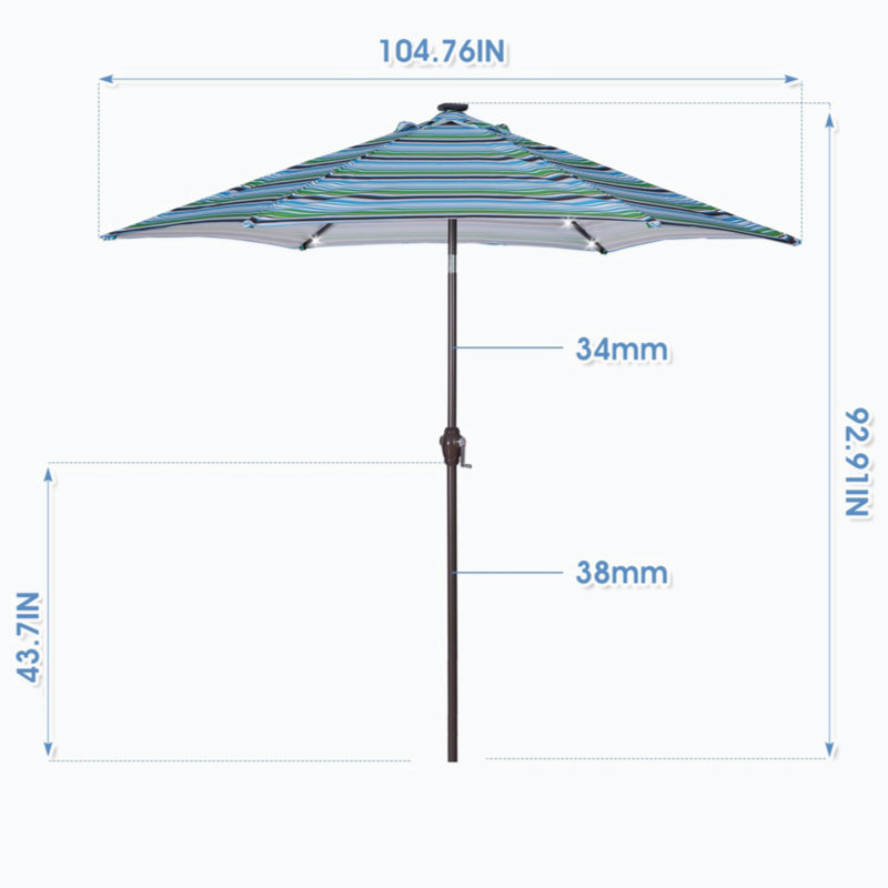 Parasol Tabea 104,76 avec contrepoids inclus, Rayures bleues