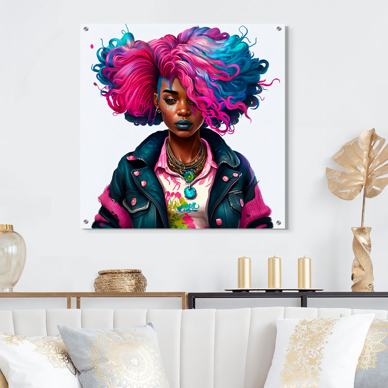 Rose et bleu, femme afro-américaine IV, H 36 po x l 36 po