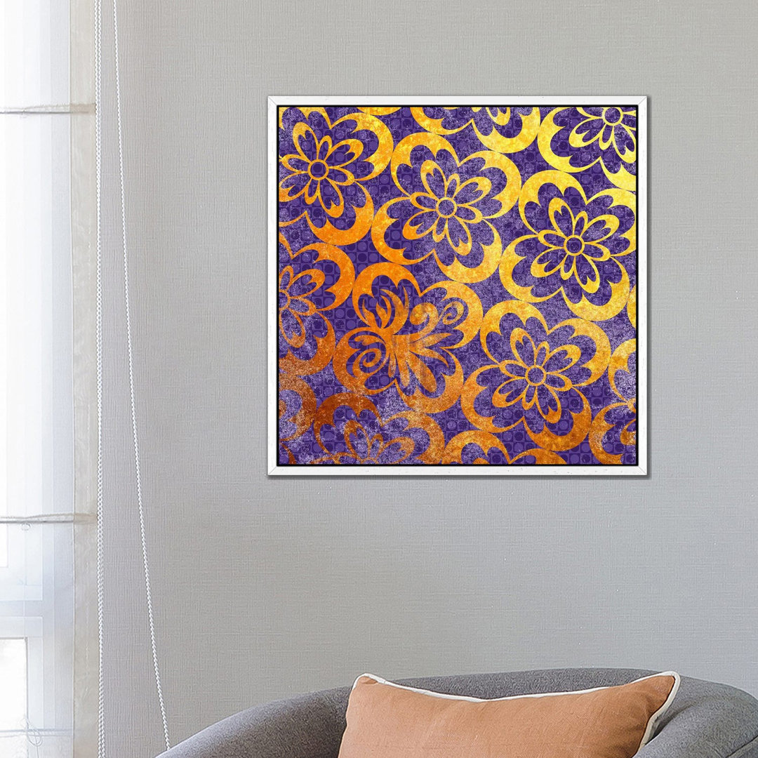 Flourished Floral In Gold With Purple Patterns von 5by5collective - Gallery-Wrapped Canvas Giclée on Canvas