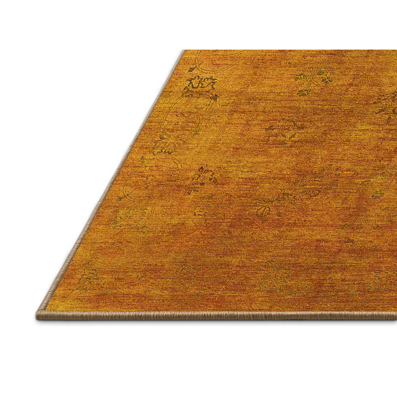 Tapis jaune / orange en laine / polyester tissé à la machine 2 pi x 3 pi