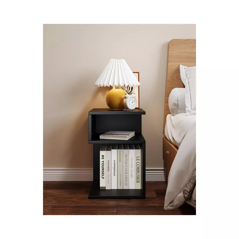 20'' S-Shaped End Table and Bookcase With Open Storage Shelves, Black