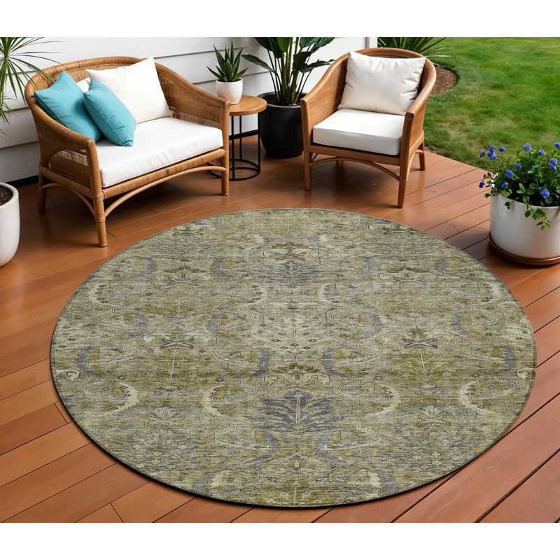 Tapis rond lavable intérieur taupe et gris 8 pi
