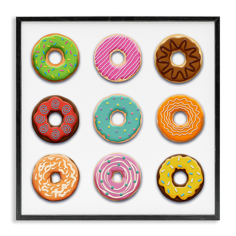 Giclée encadrée de délicieux beignets variés, design par Marcus Prime, Giclée encadrée noir minuit, H 12 po x l 12 po