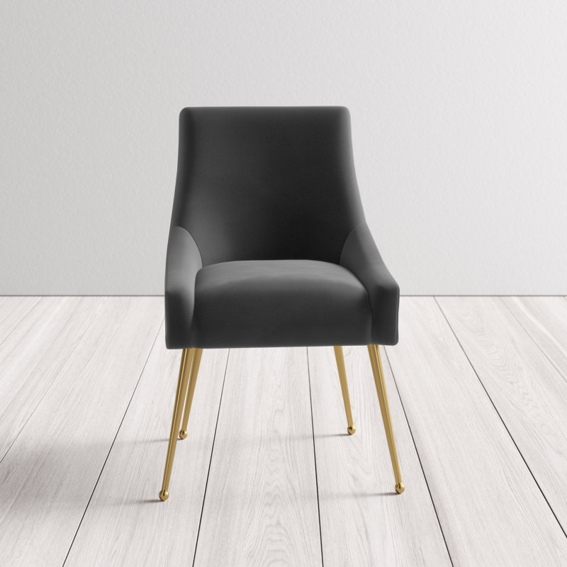 19'' H Velvet Upholstered Metal Parsons Chair, Gray Velvet, Gold