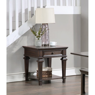 Traditional Design End Table With Storage Drawer Espresso Finish Living Room Furniture 1Pc