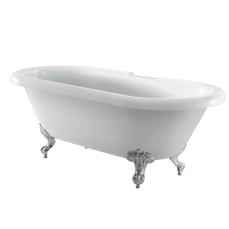 Baignoire de trempage sur pattes en acrylique 67 po. X 29 po. Claudia, Chrome poli