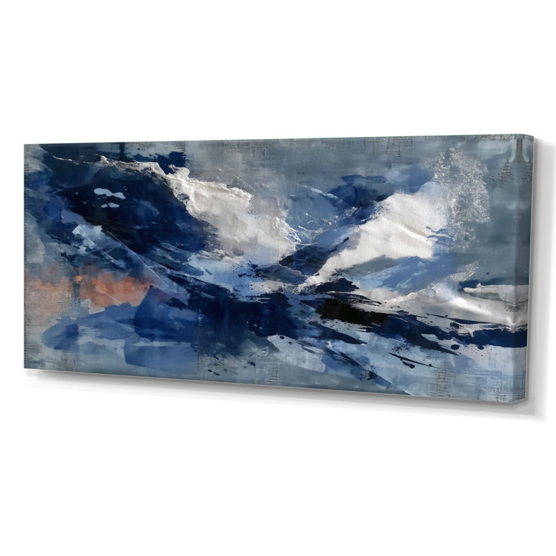 «Blue Sturdy Guardians Accents With White», reproduction d'art sur toile encadrée, art abstrait bleu, H 28 po x l 60 po