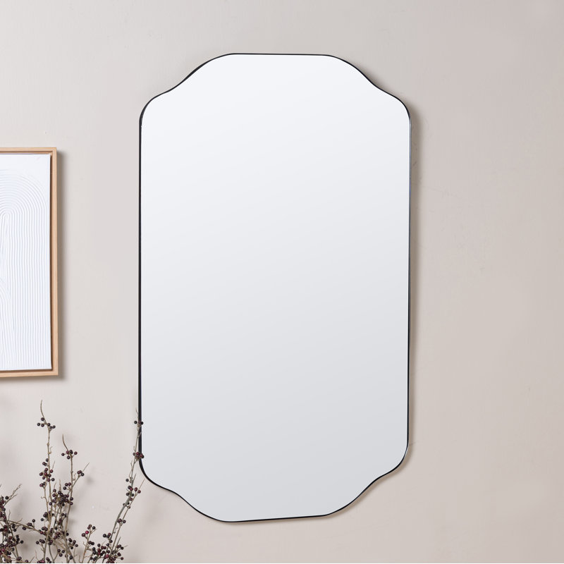 Henry Scalloped Metal Mirror, Matte Black