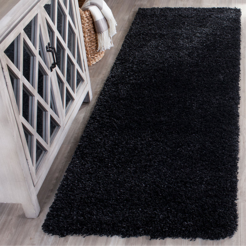 Tapis noir tissé à plat à la main Angeliya, Tapis de couloir 2 pi 3 po x 9 pi