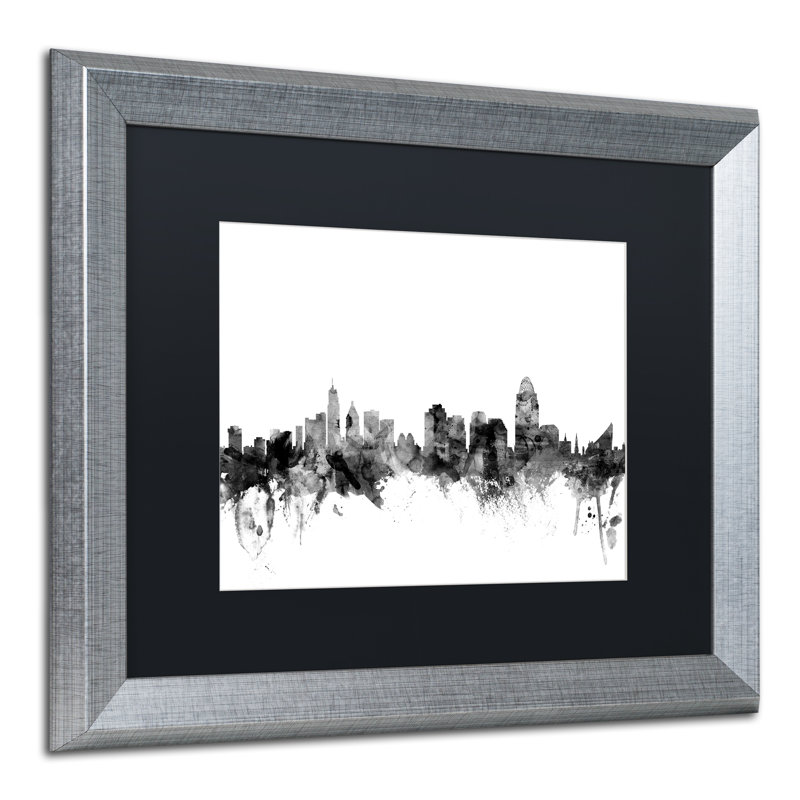 « cincinnati horizon b&w », impression encadrée, H 16 po x l 20 po x P 0,5 po, Noir