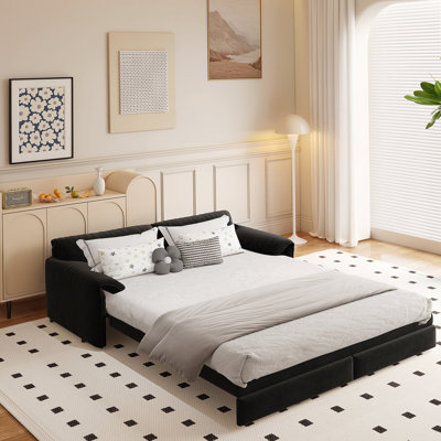 Canapé-lit convertible grand 3-en-1 avec rangement latéral, causeuse multifonctionnelle en velours pour le salon et la chambre à coucher