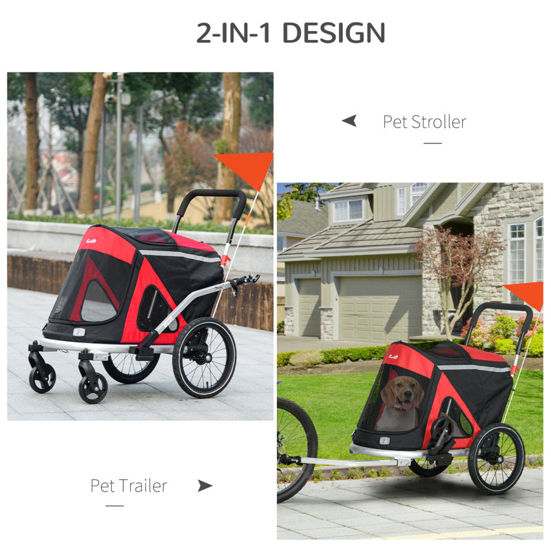 Red Foldable Aluminum Dog Bike Trailer with Safety Features