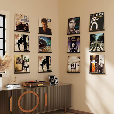 Ensemble de 12 pochettes de rangement pour disques vinyles murales étagères murales en vinyle 12 po (noir)