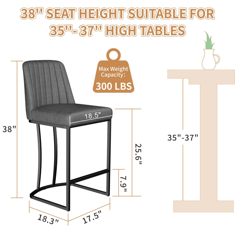 Tabouret de comptoir rembourré Malakeh, Gris anthracite