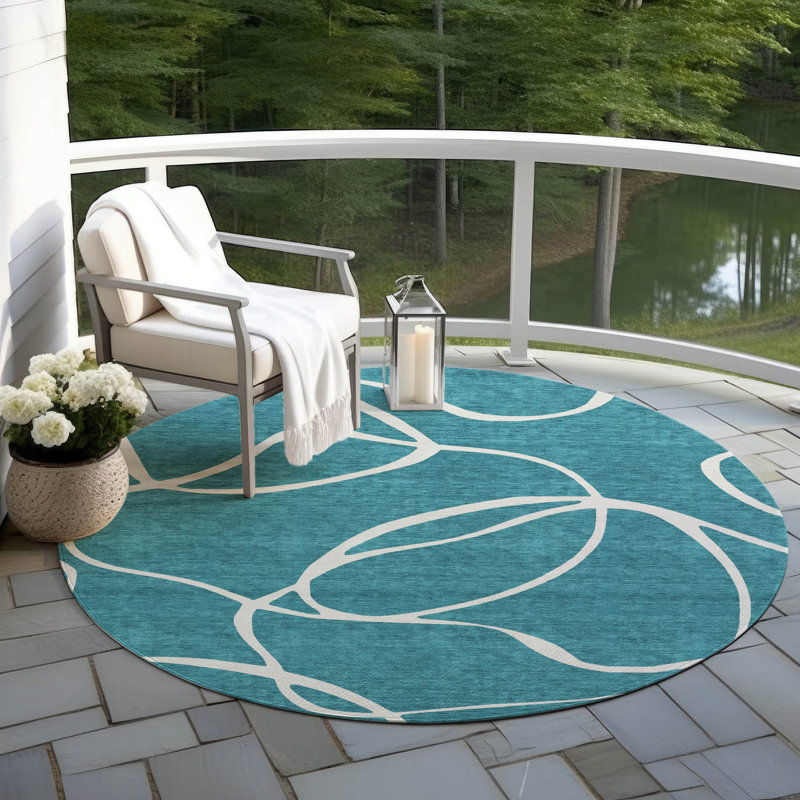 Mirelle Teal Washable Indoor-Outdoor Rug - , 8' x 8'