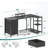 55" L Shaped Computer Desk with 4 Drawers and Power Outlet, Corner Desk with Monitor Stand & Reversible Storage Shelves, Black