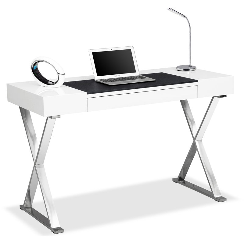 Abela Computer Desk, White/Black, Silver