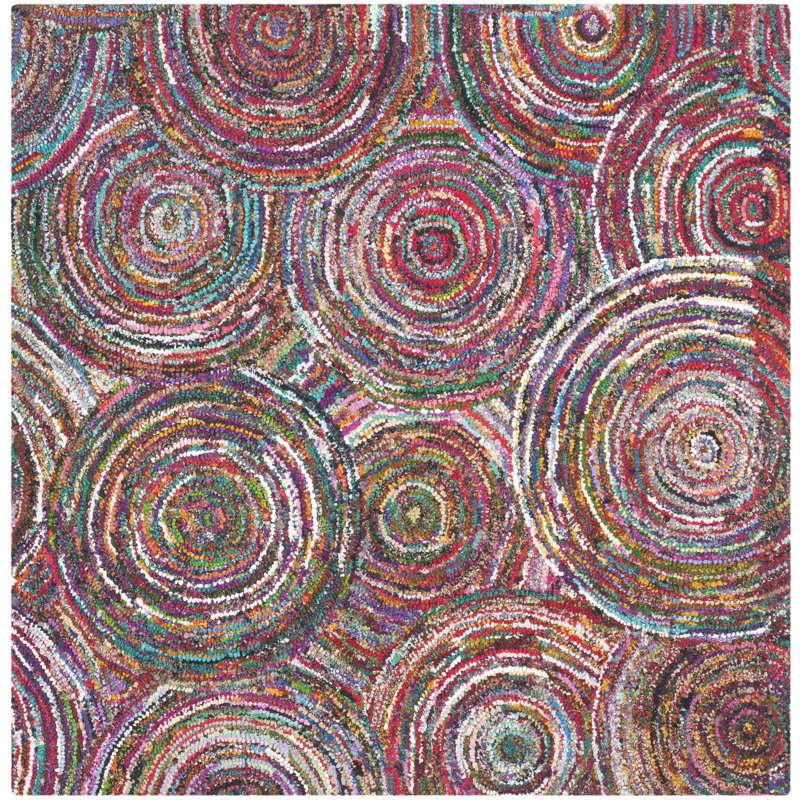 Anaheim Nantucket Hand Tufted Cotton Geometric Rug, Square 4'