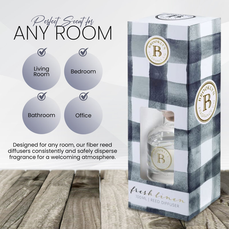 Brooklyn Fragrance Co. Aroma Reed Diffuser - Long Lasting Premium Fragrance - Fresh Linen Air Freshener For Home - Reed Diffuser For A Large Room - 100Ml