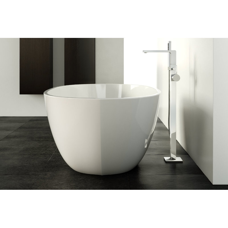 BE 66'' L Freestanding Soaking Bathtub, Brushed Nickel, Glossy White