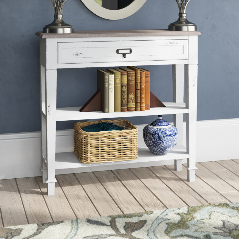 Console 31,5 po Kailey, Brun clair / stries blanches, Blanc vieilli
