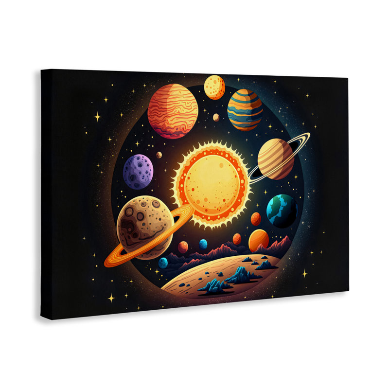 Toile ronde du système solaire cosmique, design by Creative Studio, H 16 po x l 24 po
