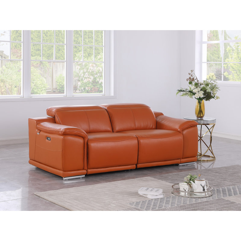 Divanitalia Top Grain Italian Leather Loveseat, Camel