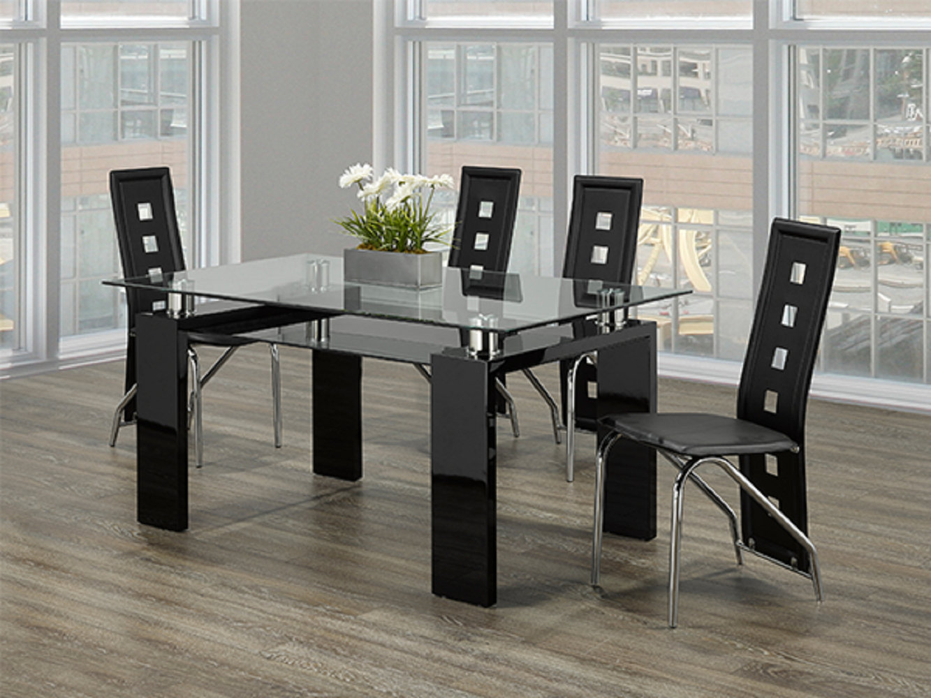 Ivy Bronx Dining Set 1 Tempered Clear Glass Table Top With Black Chrome ...