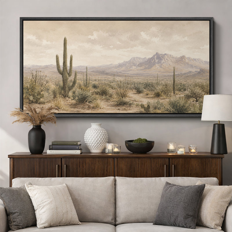 «Warm Desert Cactus Mountain View», images de salon, impression sur toile encadrée, 3 pièces, H 30 po x l 60 po x P 1,5 po