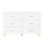 Commode blanche moderne à 6 tiroirs avec poignées en aluminium doré et pieds triangulaires - Commode de chambre à coucher