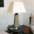 Wallach 30" Natural Slate Outdoor Table Lamp with White Shade and Copper Accents