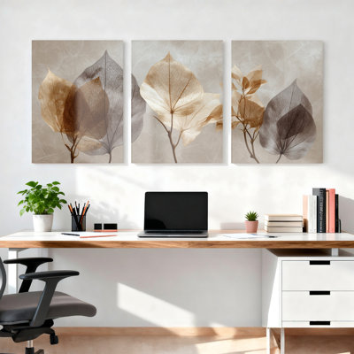 Ensemble de 3 tableaux sur toile représentant des silhouettes de feuilles, pour la décoration du salon et de la chambre.