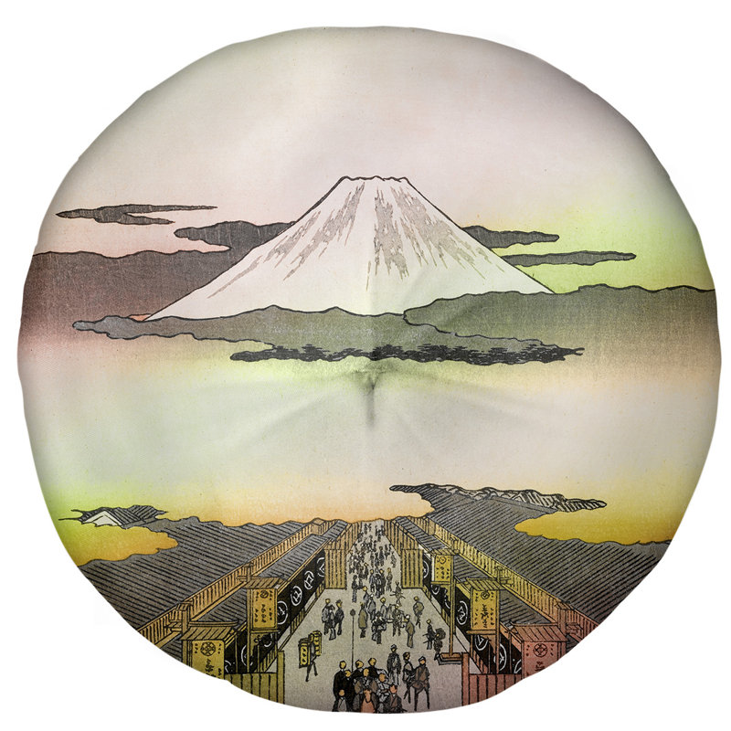 Coussin de plancher rond Utagawa Hiroshige, 31,5 po x 63 po, Rouge / Vert