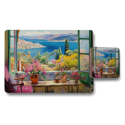 Mediterranean Sea View Placemat And Coaster Set For Dining Table