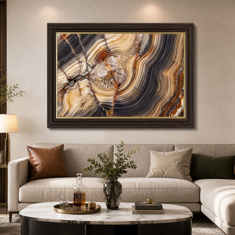 Art mural en toile polie brun et beige avec lignes ondulées, 12"H x 18"W