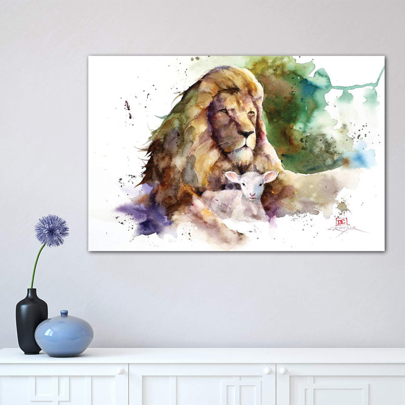 Lion And Lamb by Dean Crouser - Wrapped Canvas Painting, 66.04 cm H x 45.72 cm W x 1.91 cm D