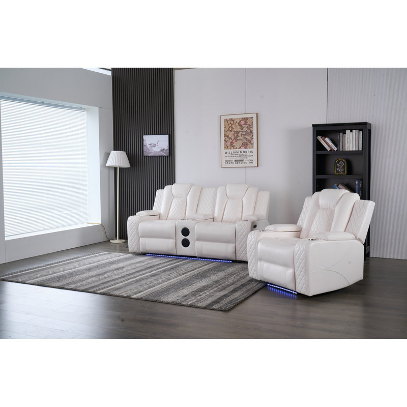Ensemble 2 pièces de causeuse inclinable électrique moderne avec haut-parleurs Bluetooth, recharge sans fil, éclairage DEL et rangement caché