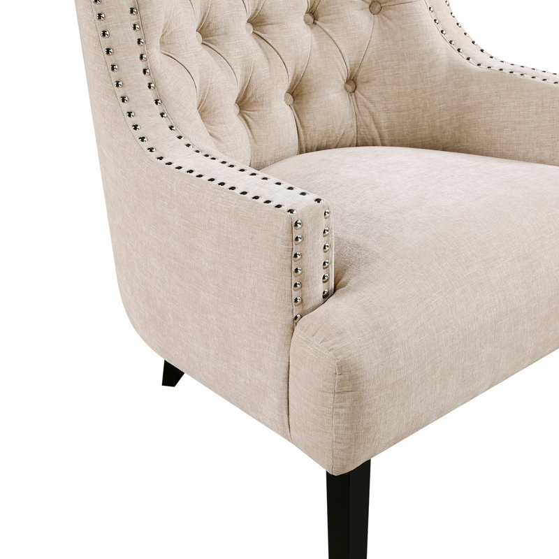 Upholstered Wingback Chair, Beige Fabric