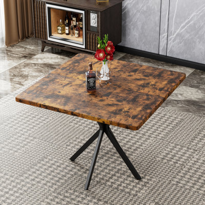 Table de salle à manger carrée 38,6 po, Mid-Century moderne, tableau brun, pieds en fer, peu encombrant, facile à installer et à nettoyer pour la pièce, 38,6 po x 30,2 po, + fer, assembler