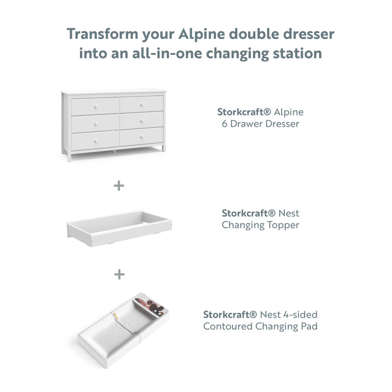 Alpine White 6-Drawer Nursery Dresser with Spacious Storage
