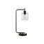 Éclairage, H 20 po, lampe de table, port USB inclus, métal noir, abat-jour en verre, moderne