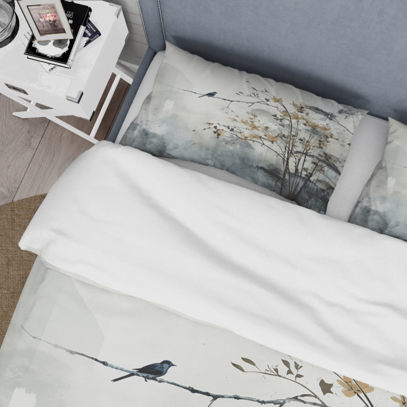 Asian Art Sumi Bird Serenity XVII - Ensemble de housse de couette Asian Art - Microfibre de polyester