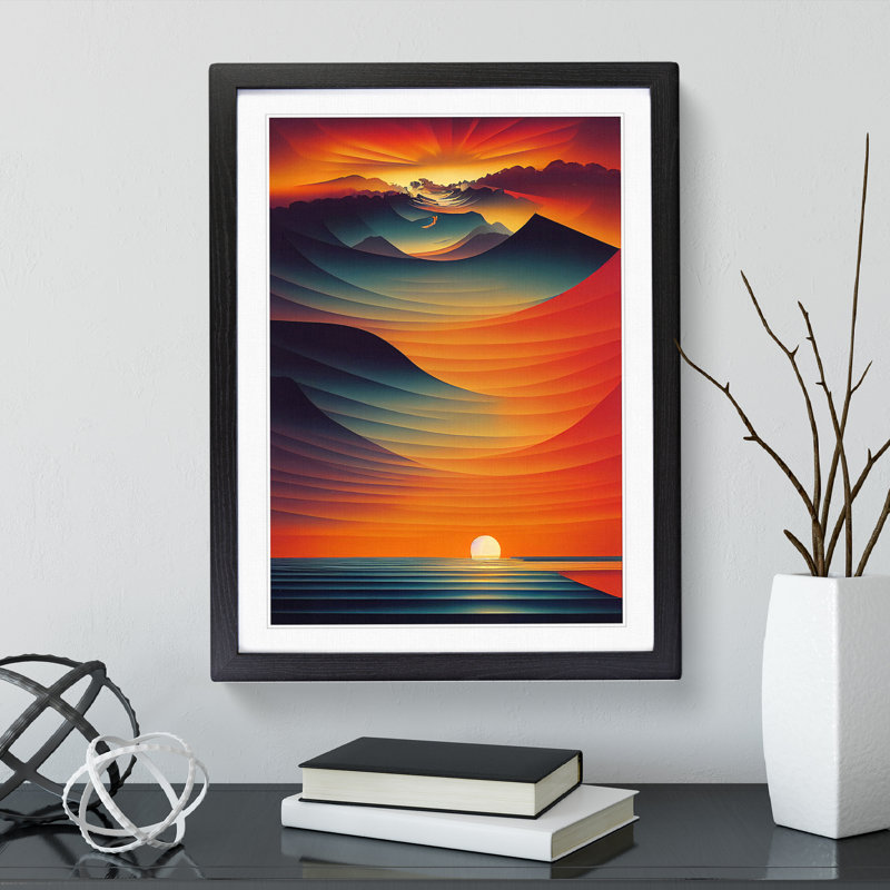 XV1022-3946X Showstopping Abstract Ocean Sunset - Print, Black Framed, White, 66cm H x 48cm W