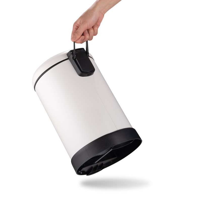 Qualiazero 1.6 Gallon Round Stainless Steel Pedal Trash Can, Blanc mat