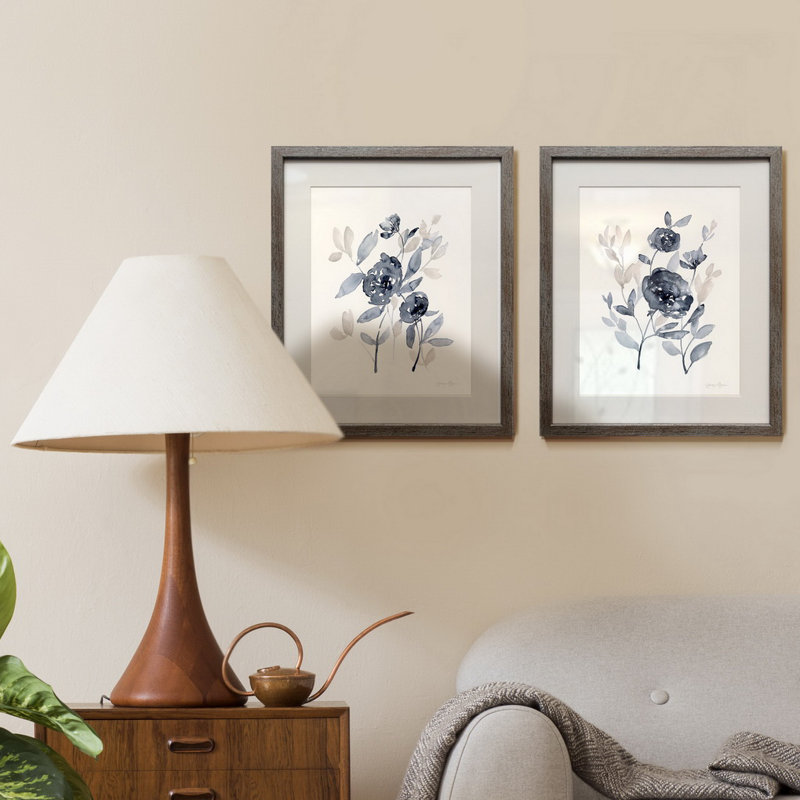 Pivoines en gris I - ensemble de 2 reproductions d'art sur papier encadré