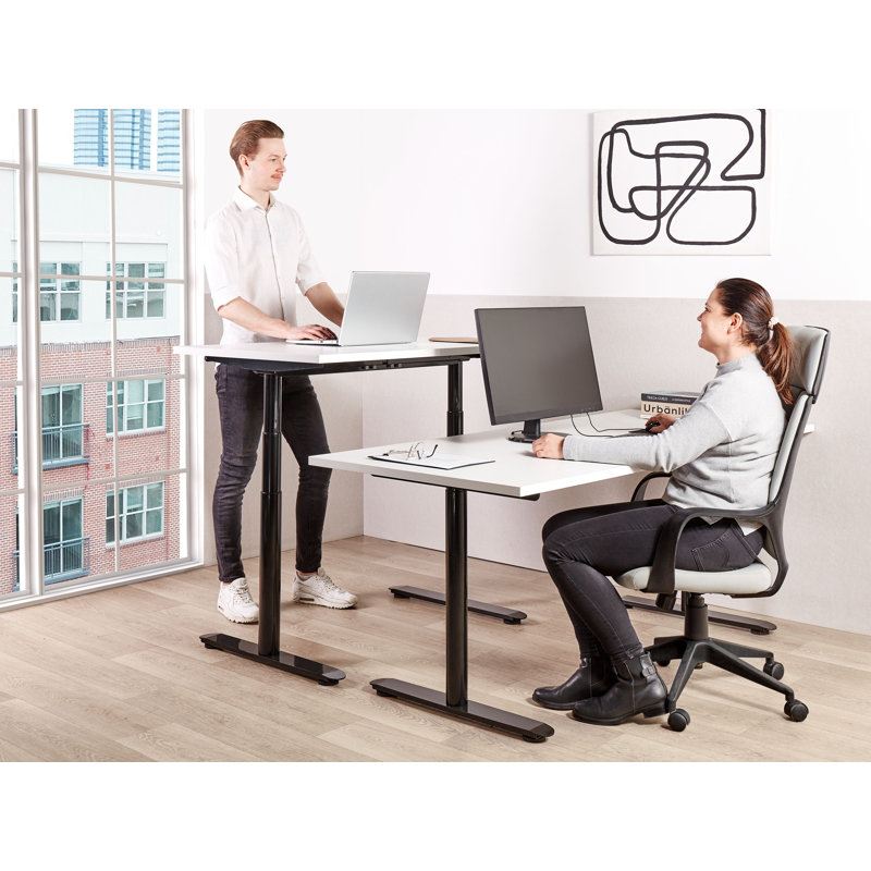 Ashrita Adjustable Metal Base Standing Desk, White, 119cm H x 180cm W x 80cm D, Black