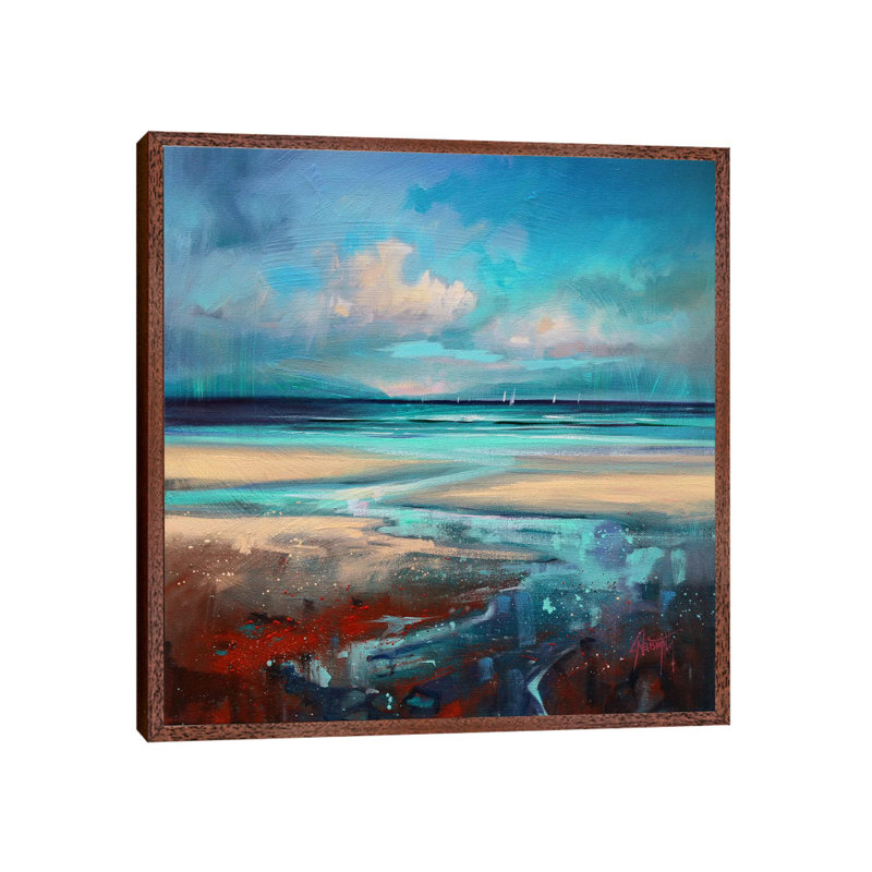 Cyan Sailing by Scott Naismith - Painting on Canvas, 93.98 cm H x 93.98 cm W, Classic Brown Wood Framed