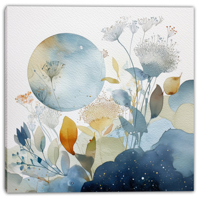 «Celestial Bloom» - Art sur toile tendu à l'aquarelle et à la botanique