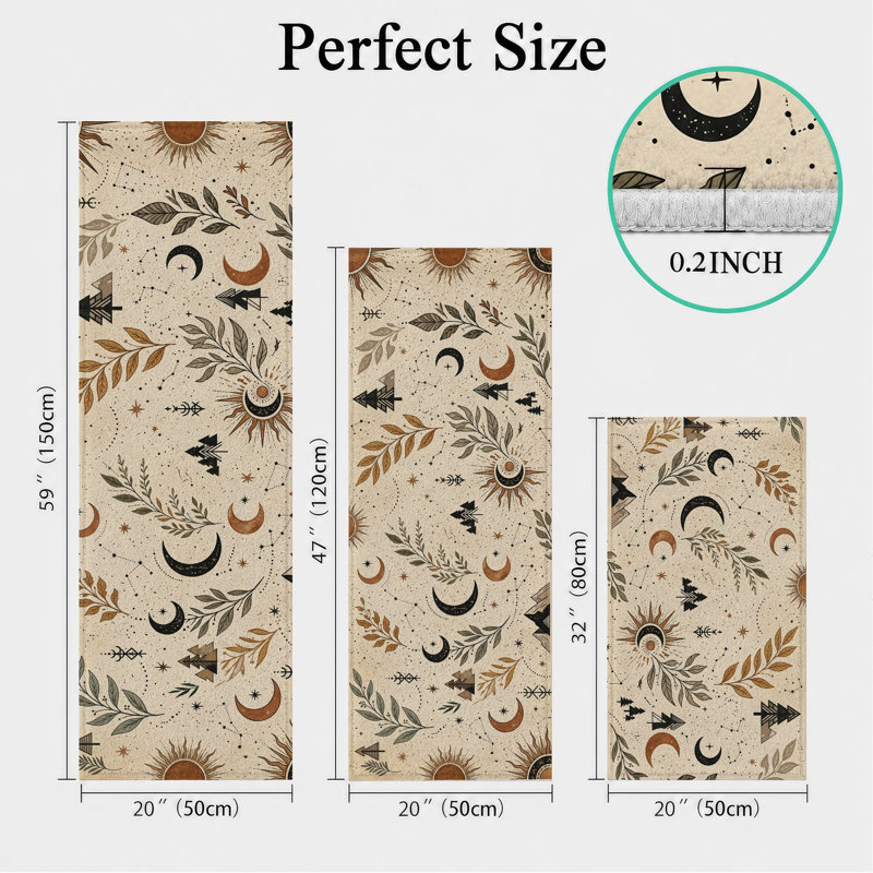 Botanical Moon Non-Slip Washable Kitchen Mats