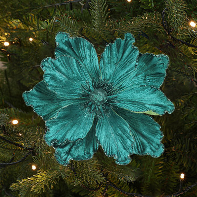 Décoration de Noël fleurs artificielles scintillantes à la main Magnolia tridimensionnel avec bords à paillettes et guirlande de Noël